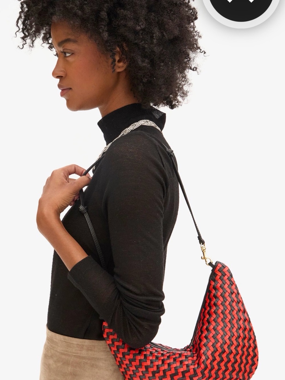 NWT Clare V Lune Bag in Black / Bright Poppy Woven Zig Zag Leather - Picture 3 of 10